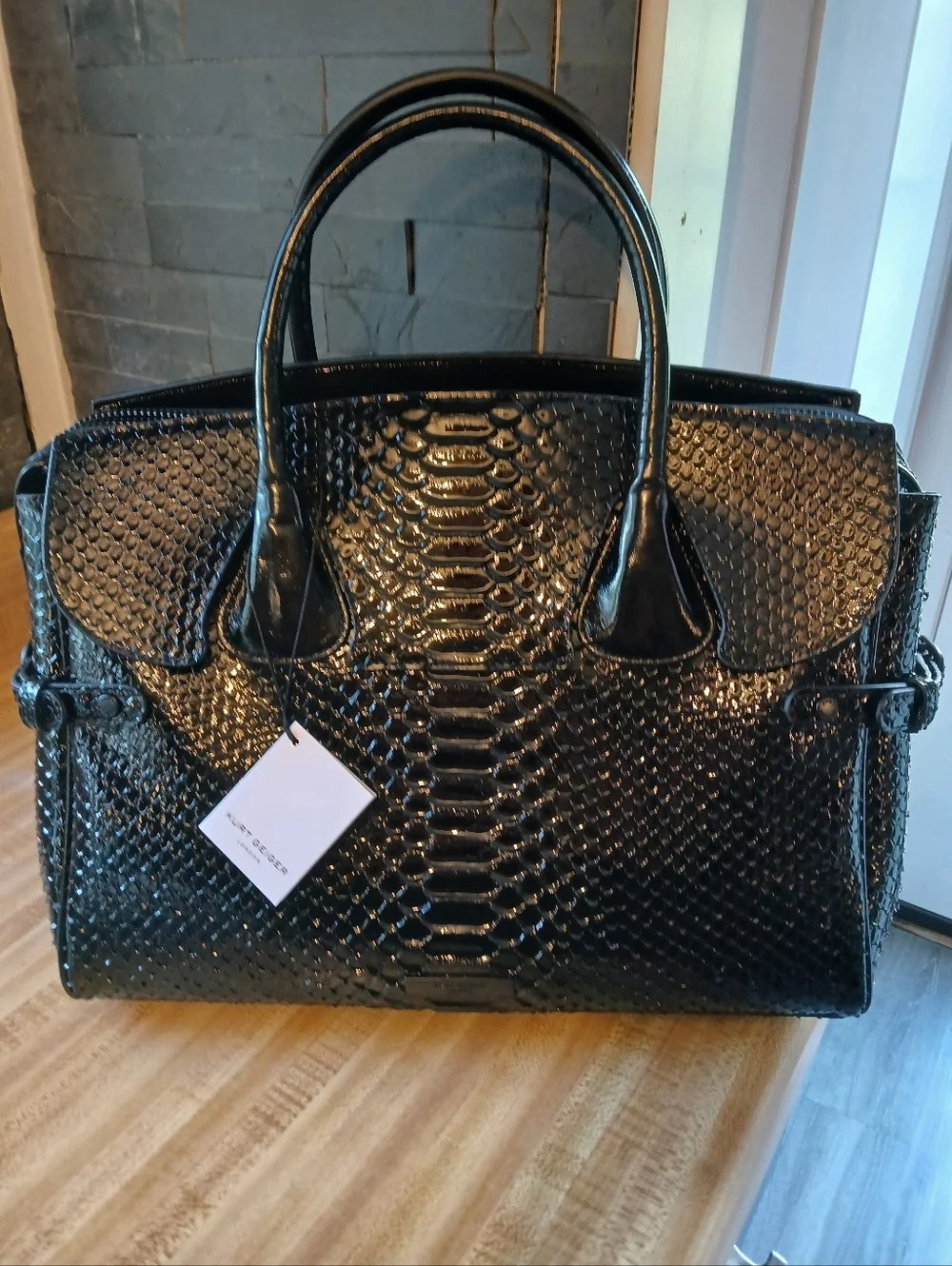 Kurt Geiger Black Patent Embossed Leather Tote